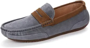 Men's Loafers Round Toe Faux Leather Patchwork Suede Vamp Penny Loafers Lightweight Anti-Slip Comfortable Wedding Classic Slip-on