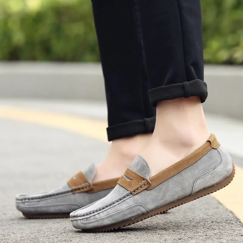 Men's Loafers Round Toe Faux Leather Patchwork Suede Vamp Penny Loafers Lightweight Anti-Slip Comfortable Wedding Classic Slip-on