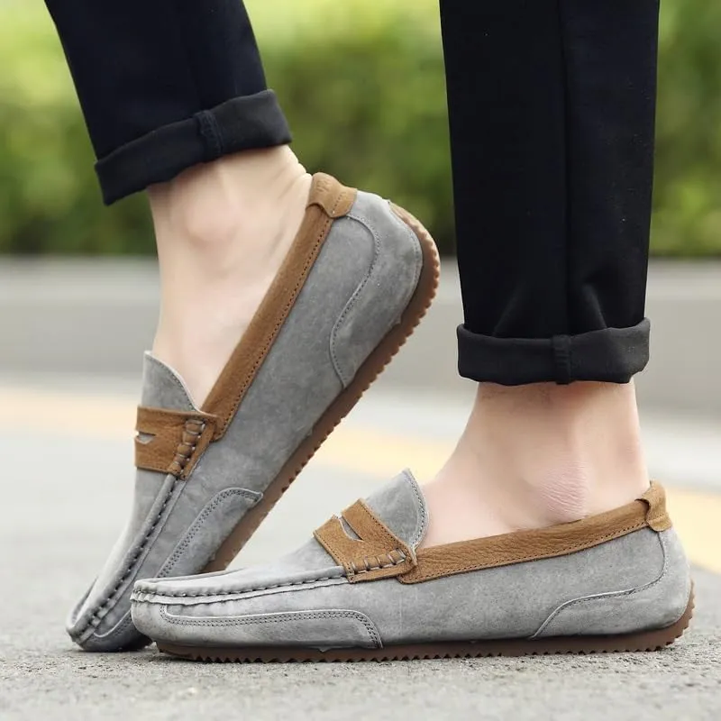 Men's Loafers Round Toe Faux Leather Patchwork Suede Vamp Penny Loafers Lightweight Anti-Slip Comfortable Wedding Classic Slip-on