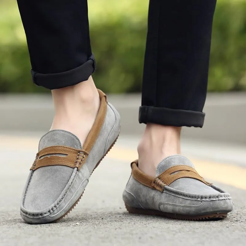 Men's Loafers Round Toe Faux Leather Patchwork Suede Vamp Penny Loafers Lightweight Anti-Slip Comfortable Wedding Classic Slip-on