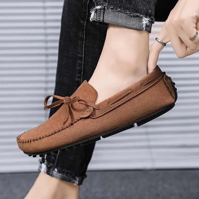 Men's Loafers Round Toe Suede Vamp Boat Shoes Driving Loafers Lightweight Flat Heel Comfortable Casual Outdoor Slip-on