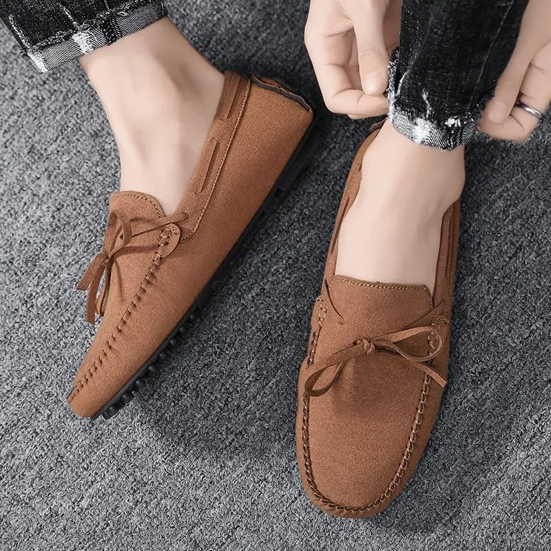 Men's Loafers Round Toe Suede Vamp Boat Shoes Driving Loafers Lightweight Flat Heel Comfortable Casual Outdoor Slip-on