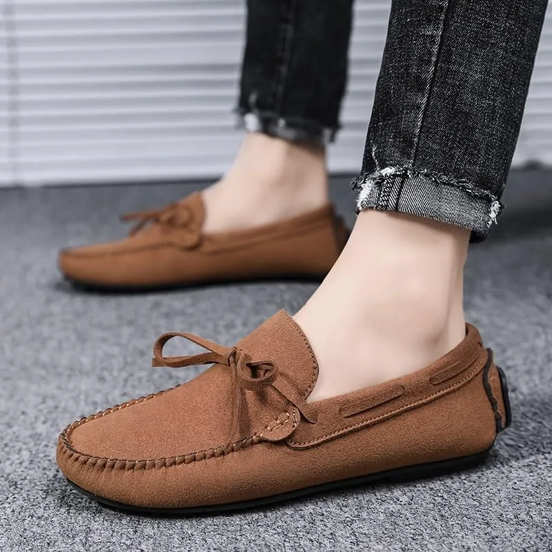 Men's Loafers Round Toe Suede Vamp Boat Shoes Driving Loafers Lightweight Flat Heel Comfortable Casual Outdoor Slip-on