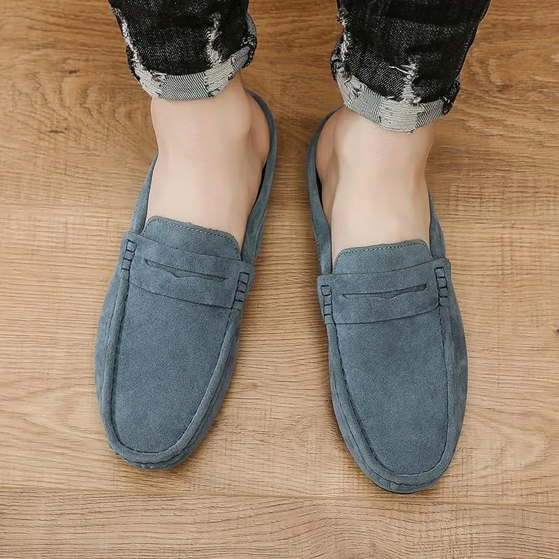 Mens Loafers Shoe Round Toe Suede Vamp Penny Half Loafers Shoes Resistant Comfortable Anti-Slip Classic Outdoor Slip On