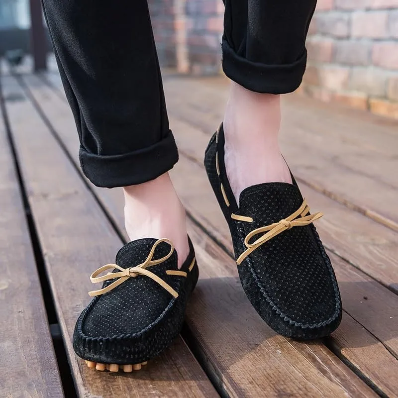Men's Loafers Shoes Perforated Suede Driving Boatshoes Moccasins Shoes Anti-Slip Flexible Flat Heel Outdoor Slip On