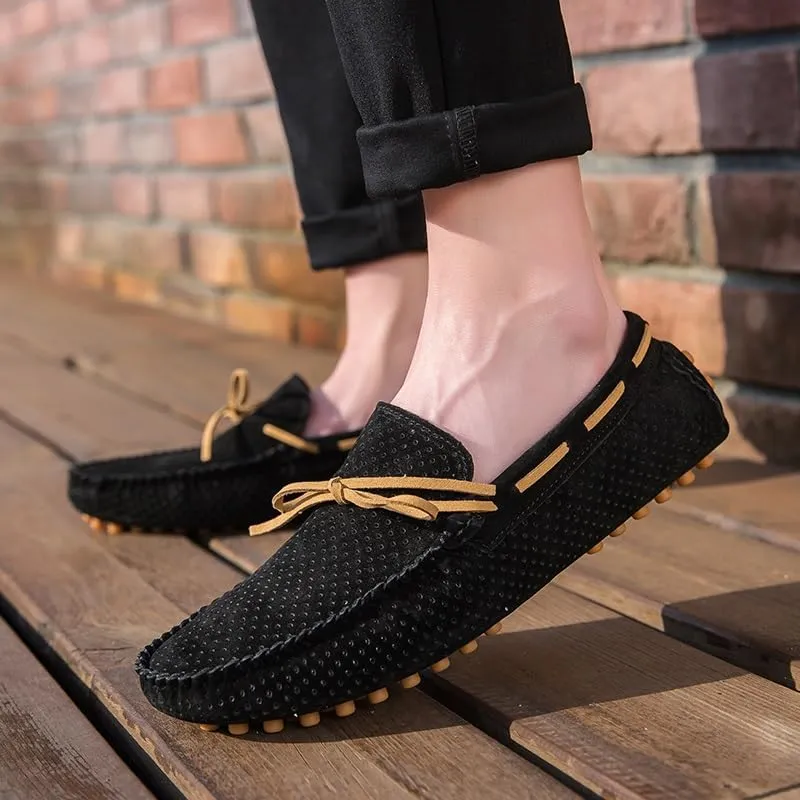 Men's Loafers Shoes Perforated Suede Driving Boatshoes Moccasins Shoes Anti-Slip Flexible Flat Heel Outdoor Slip On