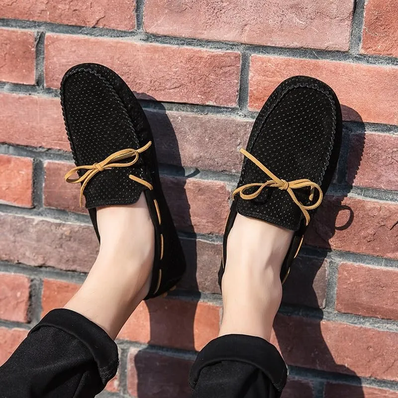 Men's Loafers Shoes Perforated Suede Driving Boatshoes Moccasins Shoes Anti-Slip Flexible Flat Heel Outdoor Slip On