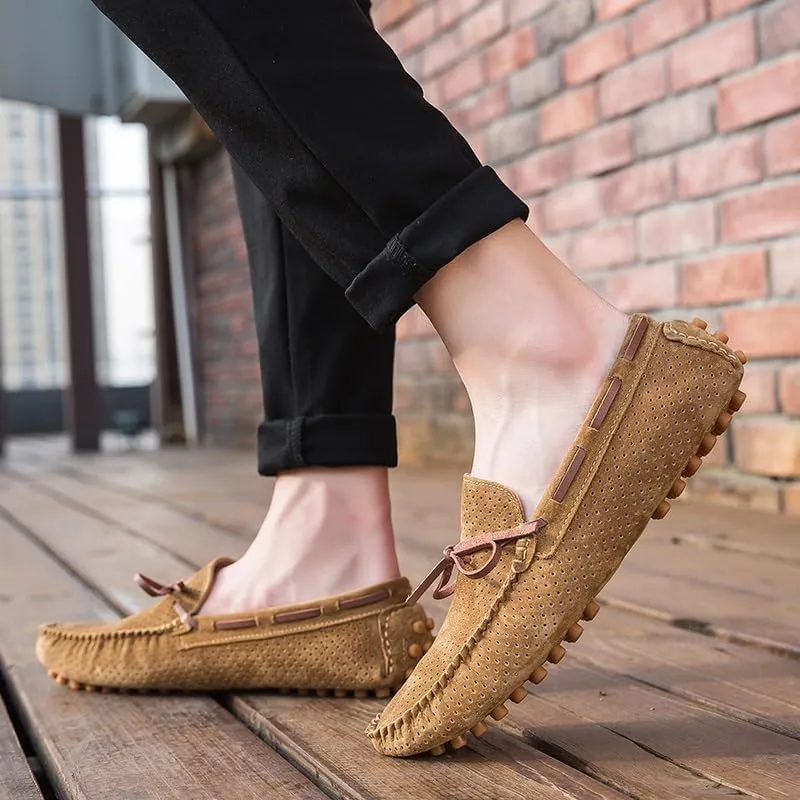 Men's Loafers Shoes Perforated Suede Driving Boatshoes Moccasins Shoes Anti-Slip Flexible Flat Heel Outdoor Slip On