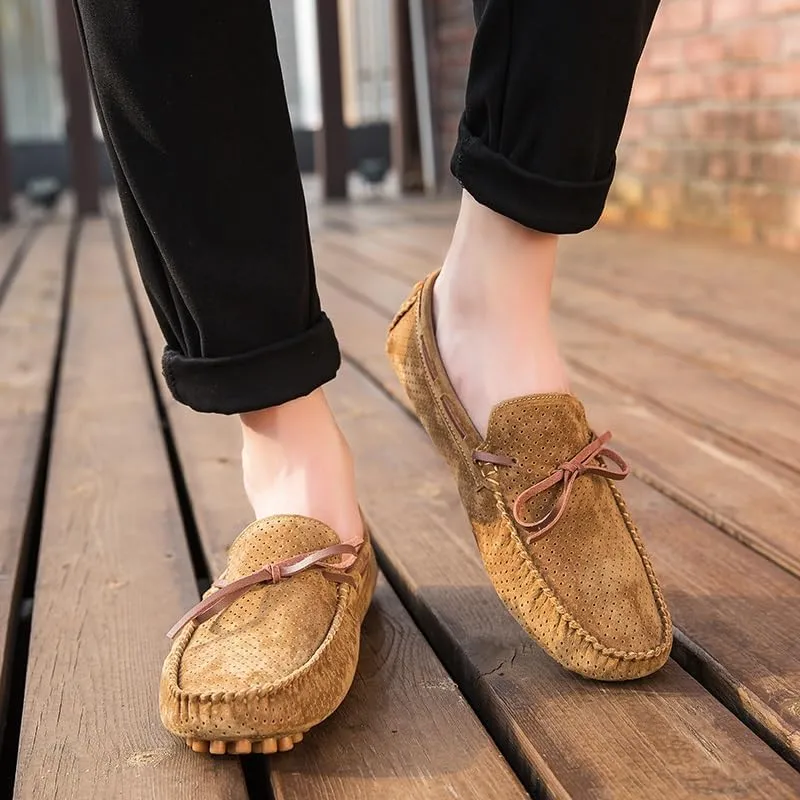 Men's Loafers Shoes Perforated Suede Driving Boatshoes Moccasins Shoes Anti-Slip Flexible Flat Heel Outdoor Slip On