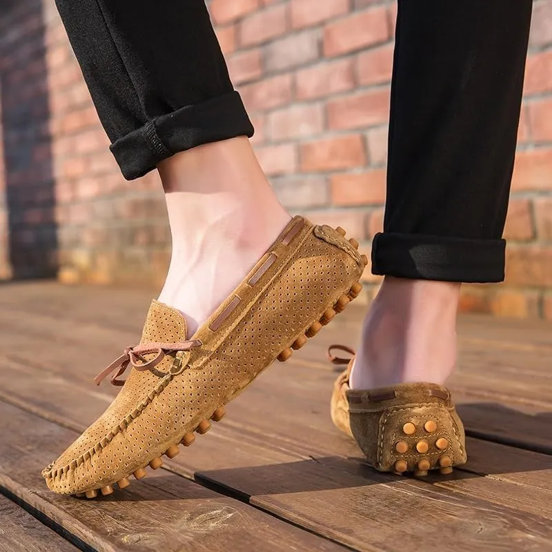 Men's Loafers Shoes Perforated Suede Driving Boatshoes Moccasins Shoes Anti-Slip Flexible Flat Heel Outdoor Slip On