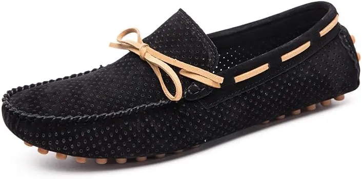 Men's Loafers Shoes Perforated Suede Driving Boatshoes Moccasins Shoes Anti-Slip Flexible Flat Heel Outdoor Slip On