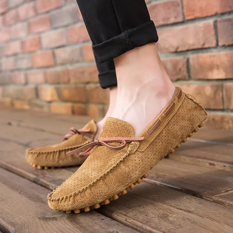 Men's Loafers Shoes Perforated Suede Driving Boatshoes Moccasins Shoes Anti-Slip Flexible Flat Heel Outdoor Slip On