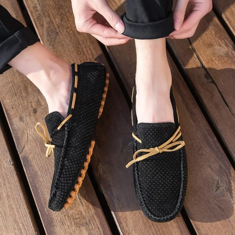 Men's Loafers Shoes Perforated Suede Driving Boatshoes Moccasins Shoes Anti-Slip Flexible Flat Heel Outdoor Slip On