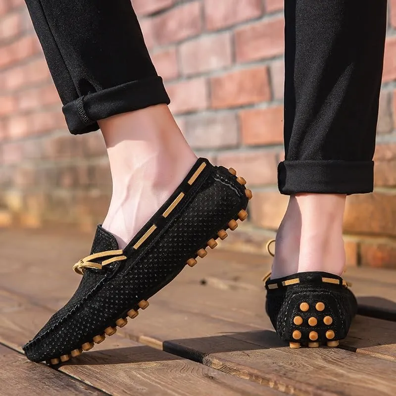 Men's Loafers Shoes Perforated Suede Driving Boatshoes Moccasins Shoes Anti-Slip Flexible Flat Heel Outdoor Slip On