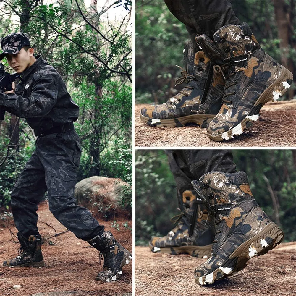 Men's Military and Tactical Combat Ankle Boots Lace up and Zipper Bootie Casual Outdoor Hiking Hunting Shoes Police Training Oxfords