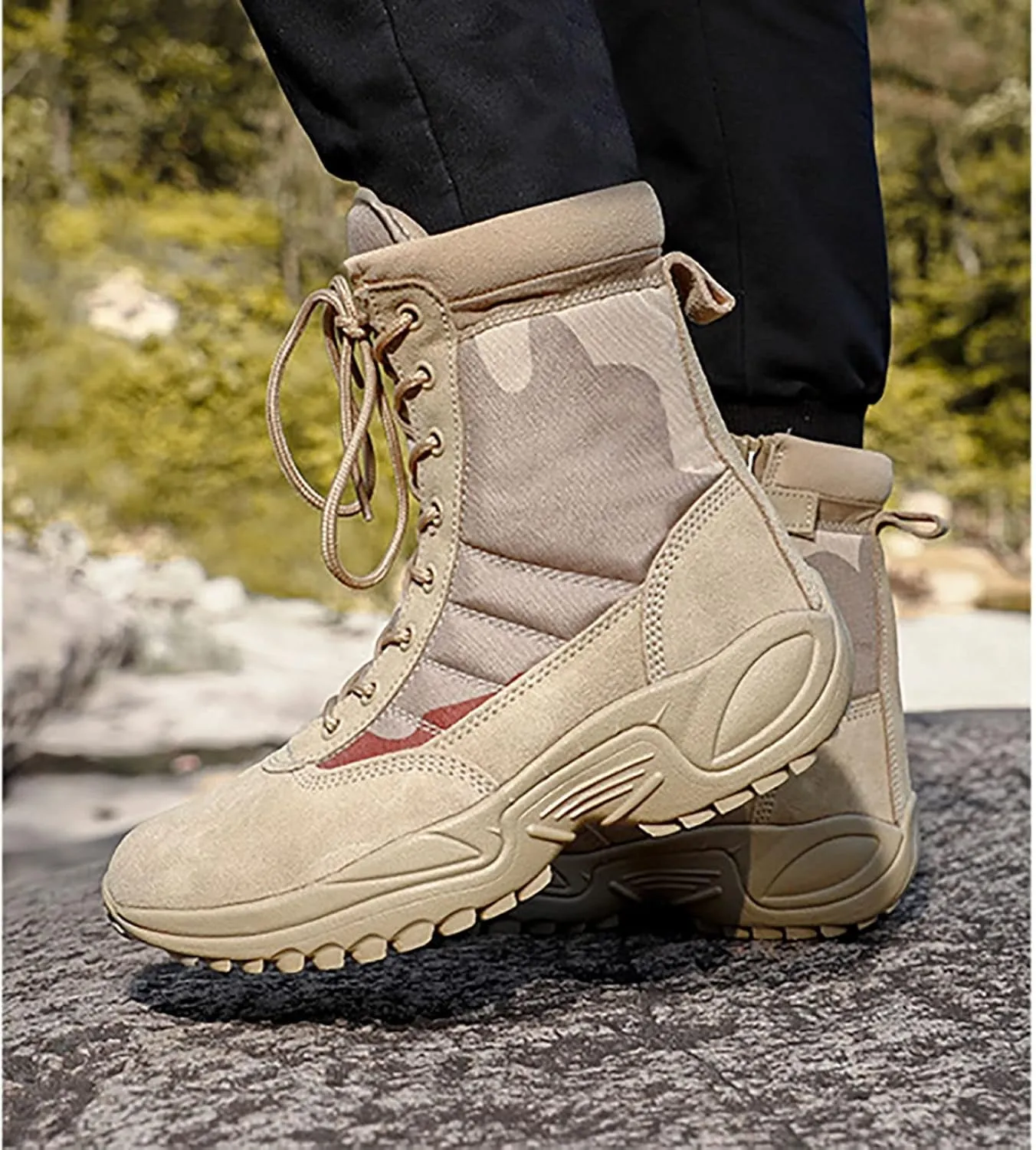 Men's Outdoor High-top Desert Tactical Boots, Comfort Breathable Rubber Sole Tactical Combat Shoes, Durable Lace-up Sports Waterproof Hiking Shoes