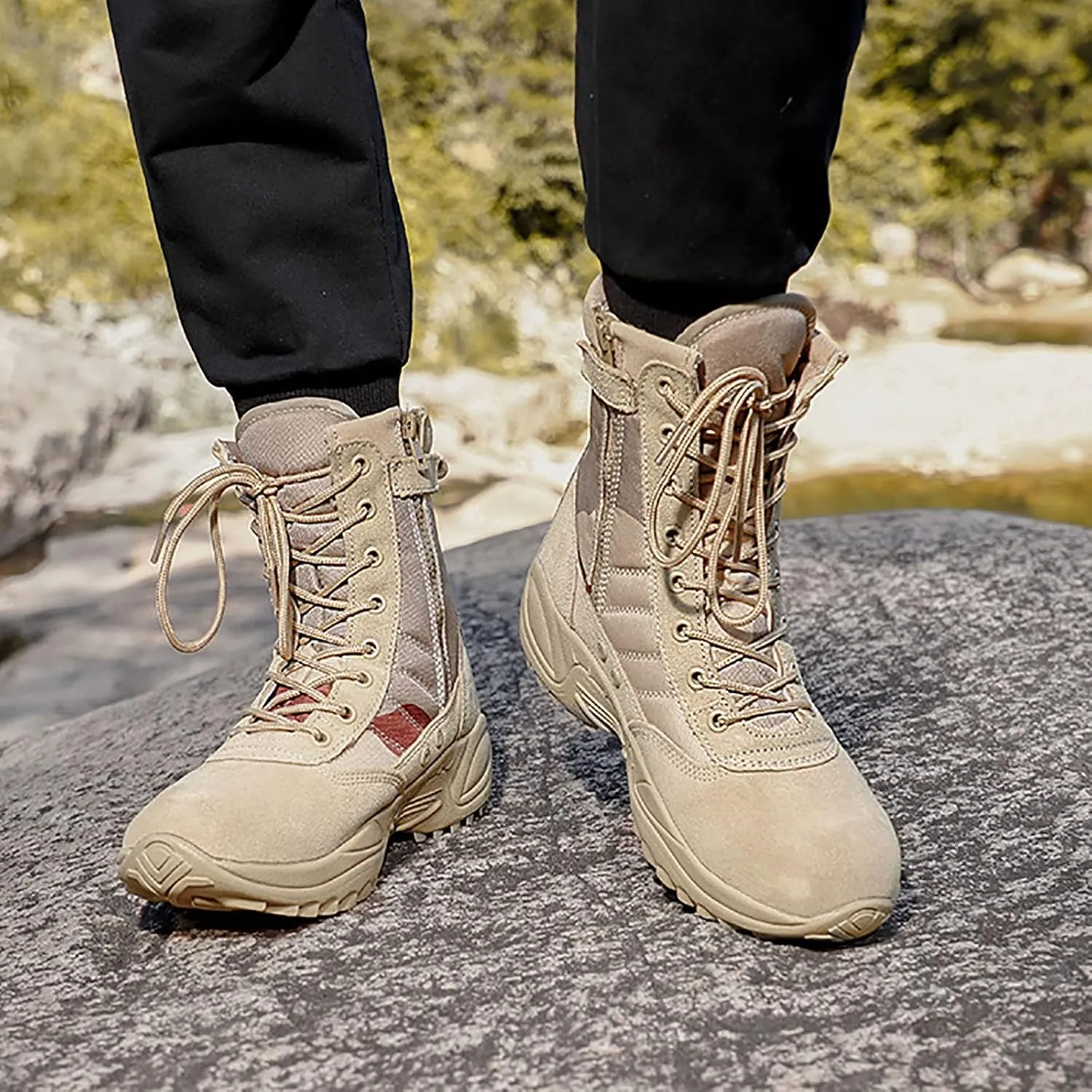 Men's Outdoor High-top Desert Tactical Boots, Comfort Breathable Rubber Sole Tactical Combat Shoes, Durable Lace-up Sports Waterproof Hiking Shoes