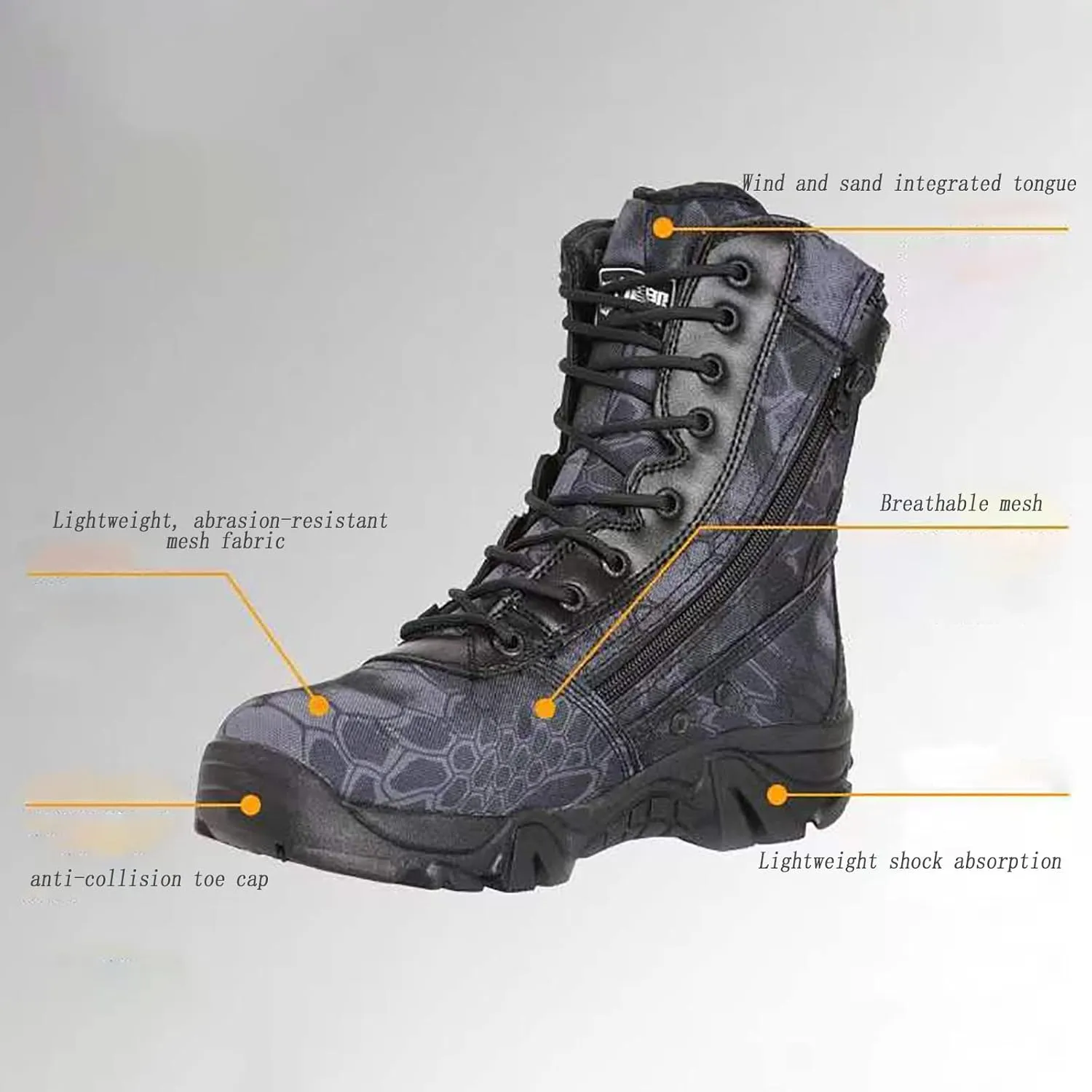Men's Outdoor High-top Hiking Tactical Boots, Lightweight Abrasion-resistant Military Work Shoes, Breathable Soft and Comfortable Durable Work Boots