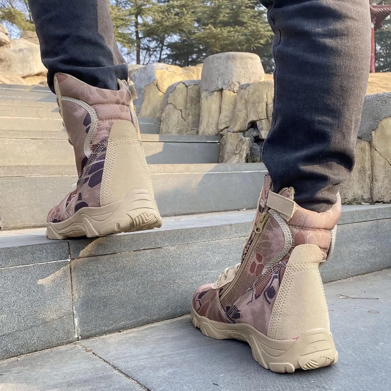 Men's Outdoor High-top Hiking Tactical Boots, Lightweight Abrasion-resistant Military Work Shoes, Breathable Soft and Comfortable Durable Work Boots