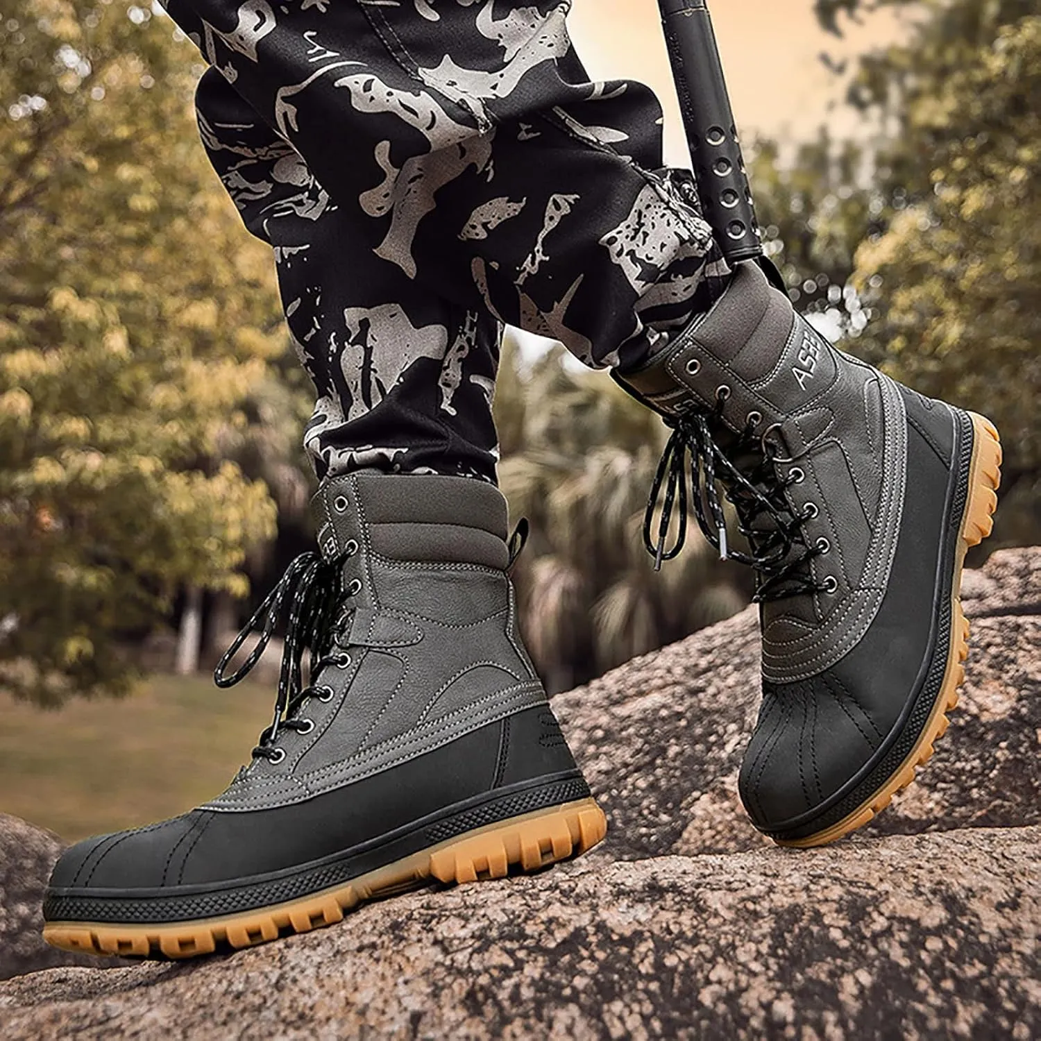 Men's Outdoor High-top Tactical Boots, Waterproof Rubber Cushioning Outsole Military Shoes, Comfort Breathable Lace-up Sports Durable Hiking Shoes