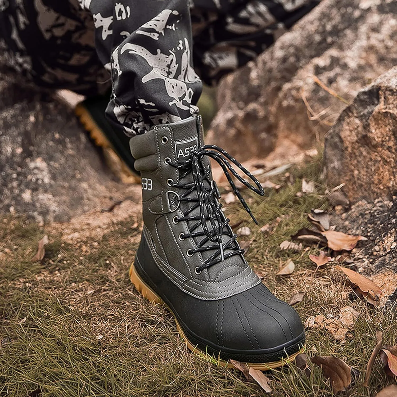Men's Outdoor High-top Tactical Boots, Waterproof Rubber Cushioning Outsole Military Shoes, Comfort Breathable Lace-up Sports Durable Hiking Shoes