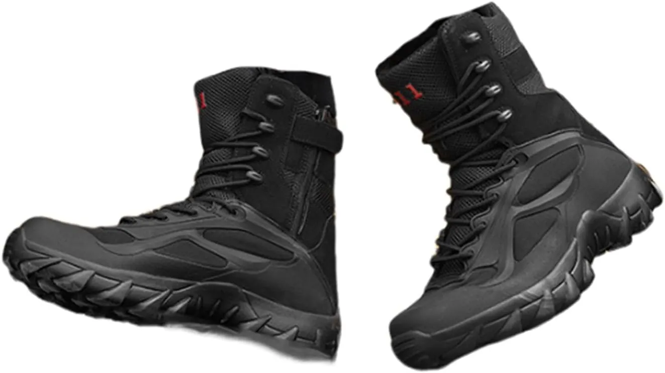 Mens Outdoor Sports Tactical Shoes, Men's Outdoor Side Zipper Lace Up Breathable Combat Safety Boots, Military Work Boots Desert Boots, for Camping Hiking Work Combat