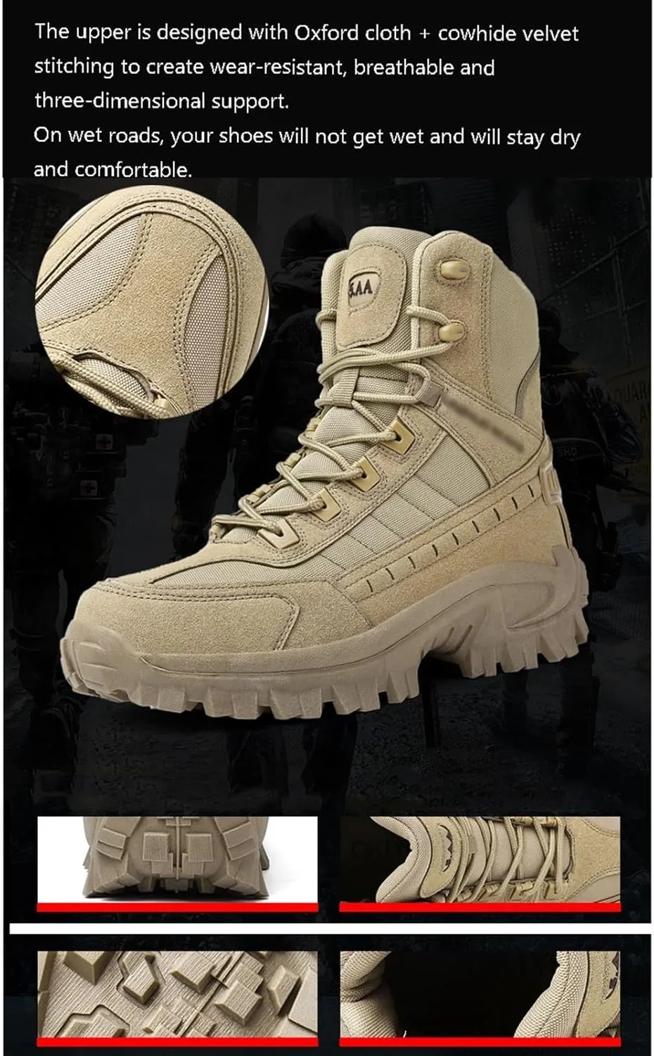 Mens Side Zipper Hiking Outdoor Tactical Boots, Mens Lace Up Breathable High Top Side Zipper Paste Tactical Boots, Comfortable Stylish Waterproof Non Slip Lace Up Army Boots
