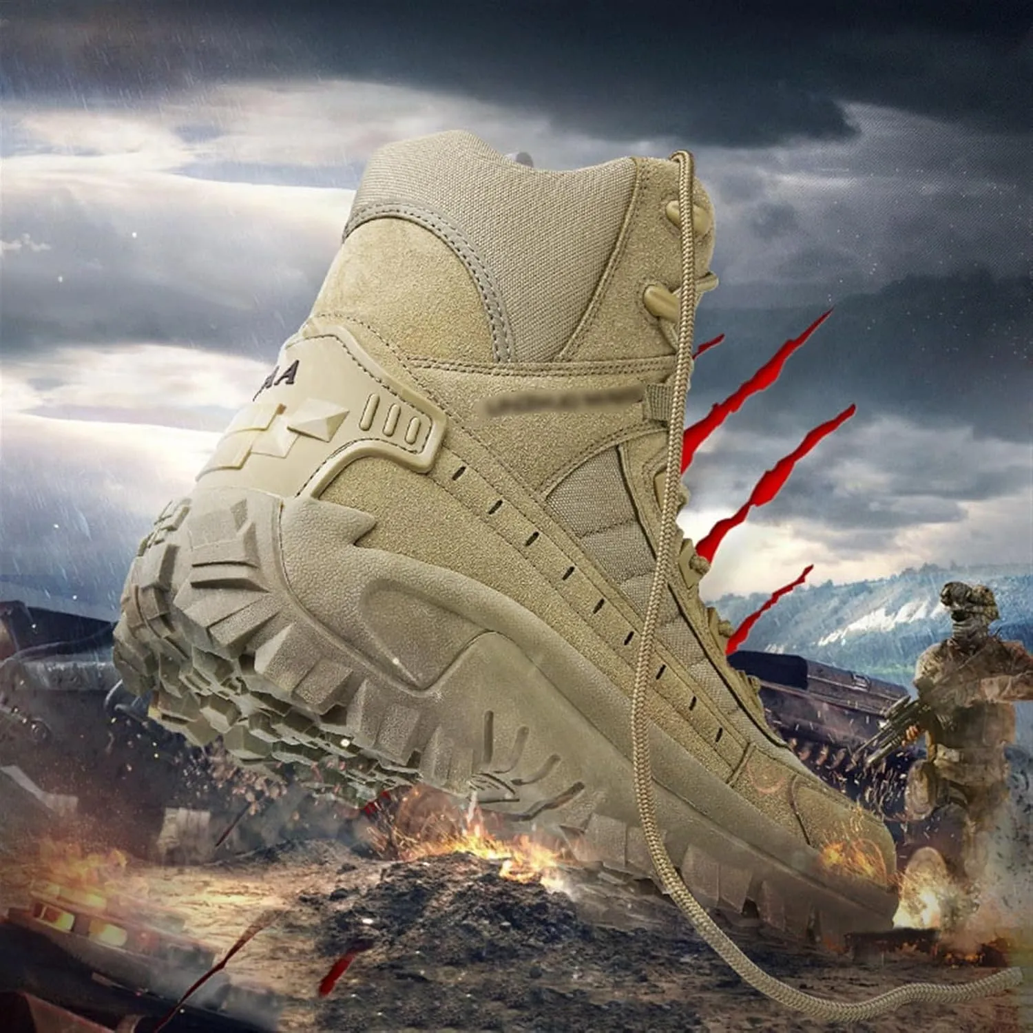 Mens Side Zipper Hiking Outdoor Tactical Boots, Mens Lace Up Breathable High Top Side Zipper Paste Tactical Boots, Comfortable Stylish Waterproof Non Slip Lace Up Army Boots