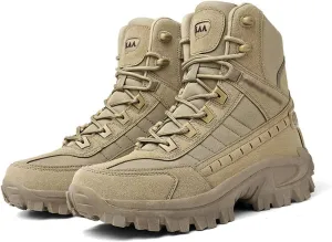 Mens Side Zipper Hiking Outdoor Tactical Boots, Mens Lace Up Breathable High Top Side Zipper Paste Tactical Boots, Comfortable Stylish Waterproof Non Slip Lace Up Army Boots