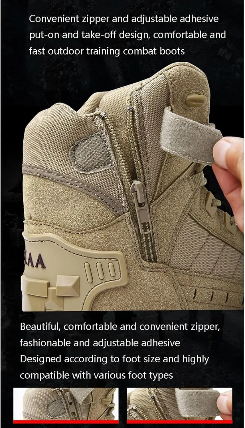 Mens Side Zipper Hiking Outdoor Tactical Boots, Mens Lace Up Breathable High Top Side Zipper Paste Tactical Boots, Comfortable Stylish Waterproof Non Slip Lace Up Army Boots