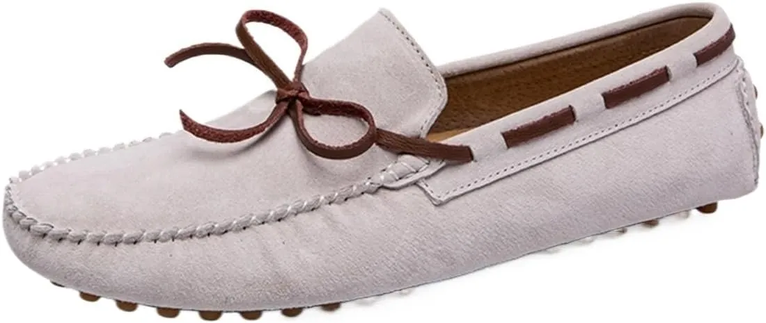 Men's Suede Loafers ?C Round Toe PU Leather Moccasins, Flexible Flat Heel, Anti-Slip Boat Shoes, Comfortable Slip-Ons for Party & Casual Wear