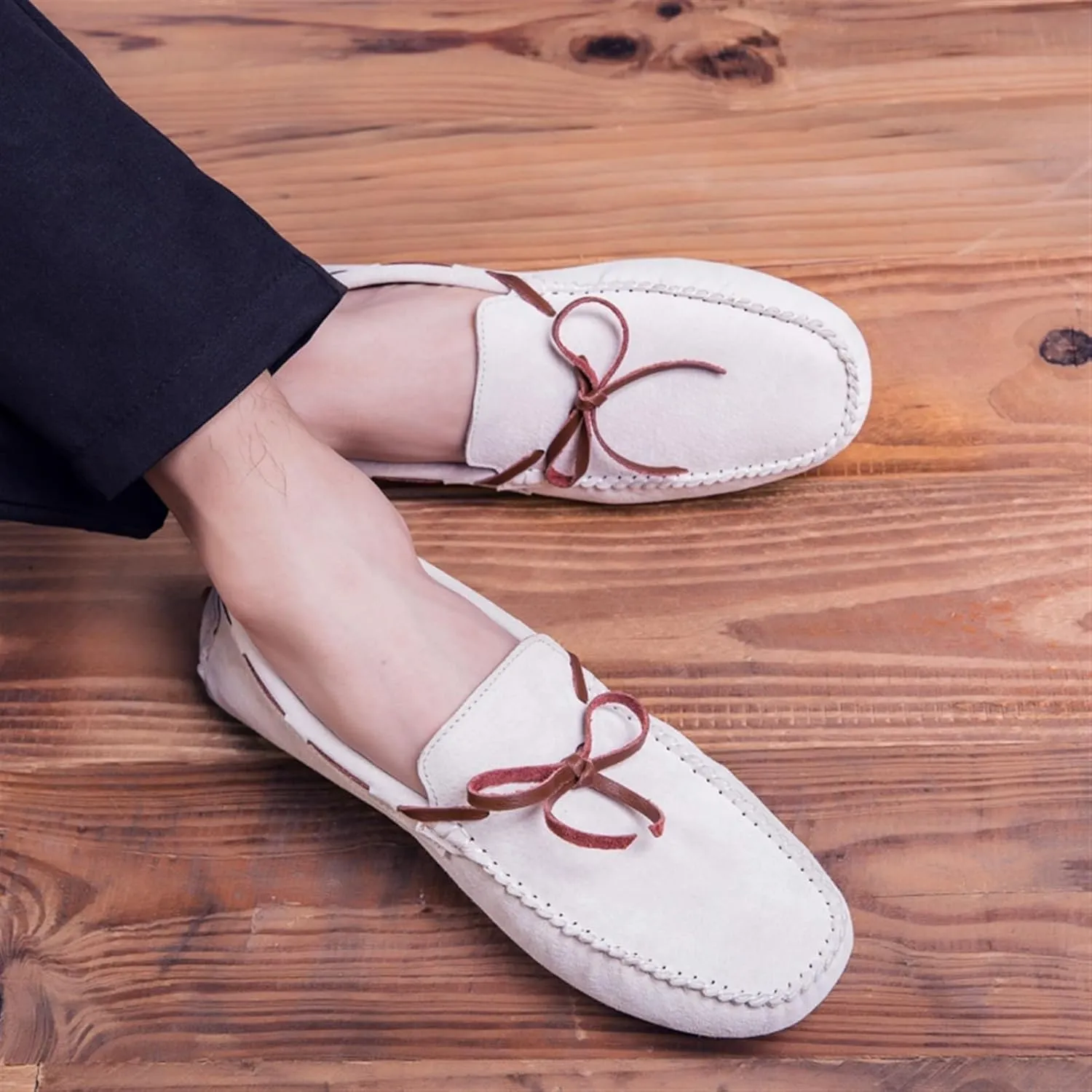 Men's Suede Loafers ?C Round Toe PU Leather Moccasins, Flexible Flat Heel, Anti-Slip Boat Shoes, Comfortable Slip-Ons for Party & Casual Wear