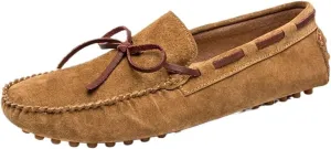 Men's Suede Loafers ?C Round Toe PU Leather Moccasins, Flexible Flat Heel, Anti-Slip Boat Shoes, Comfortable Slip-Ons for Party & Casual Wear