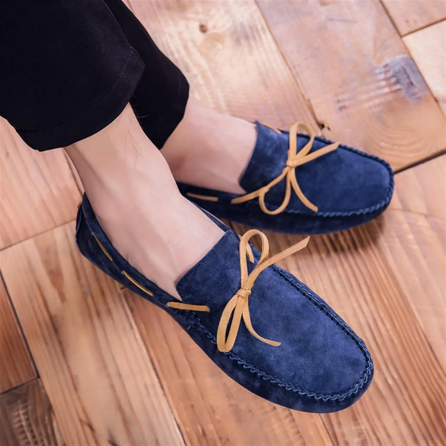 Men's Suede Loafers ?C Round Toe PU Leather Moccasins, Flexible Flat Heel, Anti-Slip Boat Shoes, Comfortable Slip-Ons for Party & Casual Wear