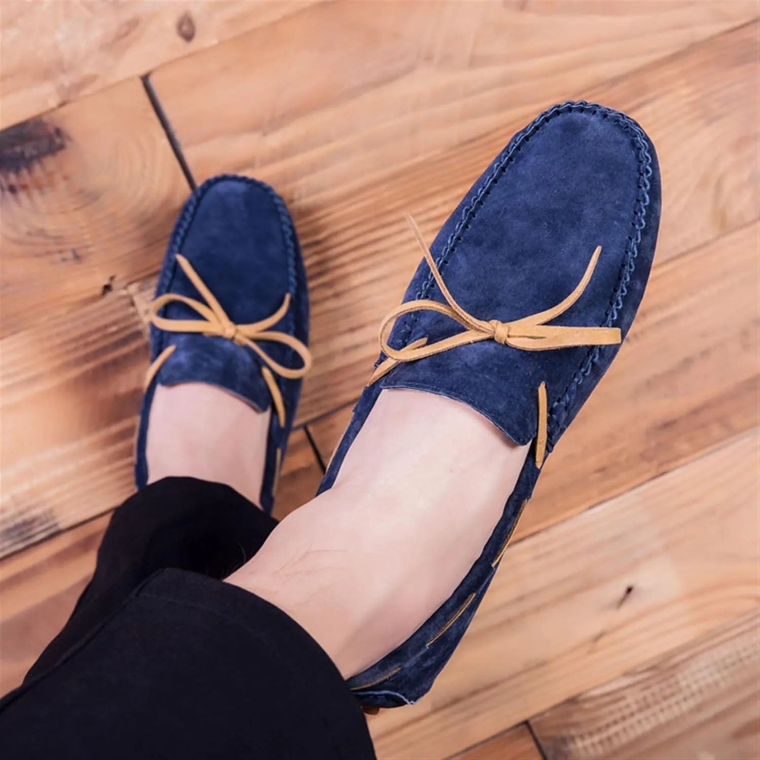 Men's Suede Loafers ?C Round Toe PU Leather Moccasins, Flexible Flat Heel, Anti-Slip Boat Shoes, Comfortable Slip-Ons for Party & Casual Wear