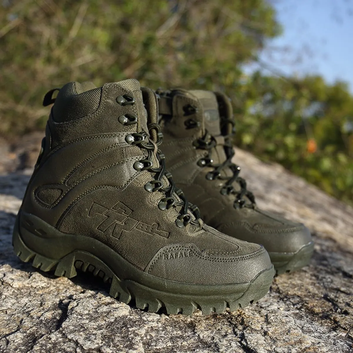 Men's Tactical Ankle Boots: Side Zipper Military Work Boots, Hook & Loop Closure