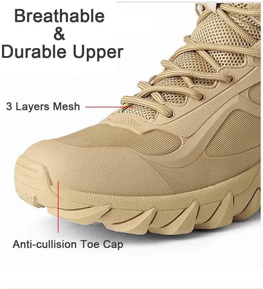 Men's Tactical Ankle Boots: Side Zipper Military Work Boots, Hook & Loop Closure