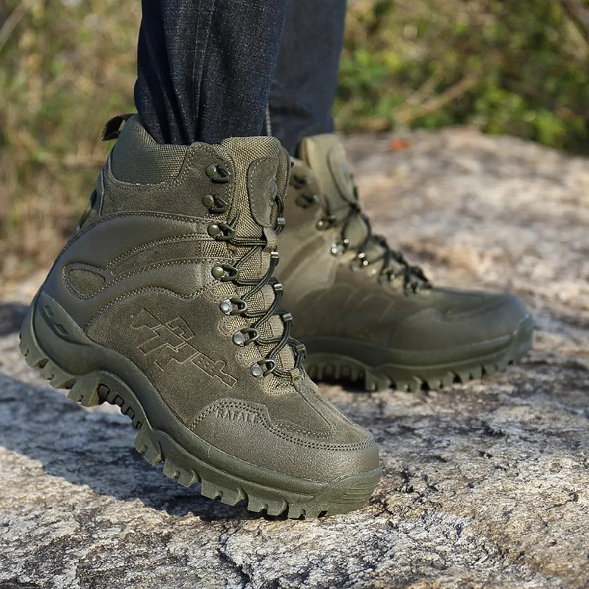 Men's Tactical Ankle Boots: Side Zipper Military Work Boots, Hook & Loop Closure