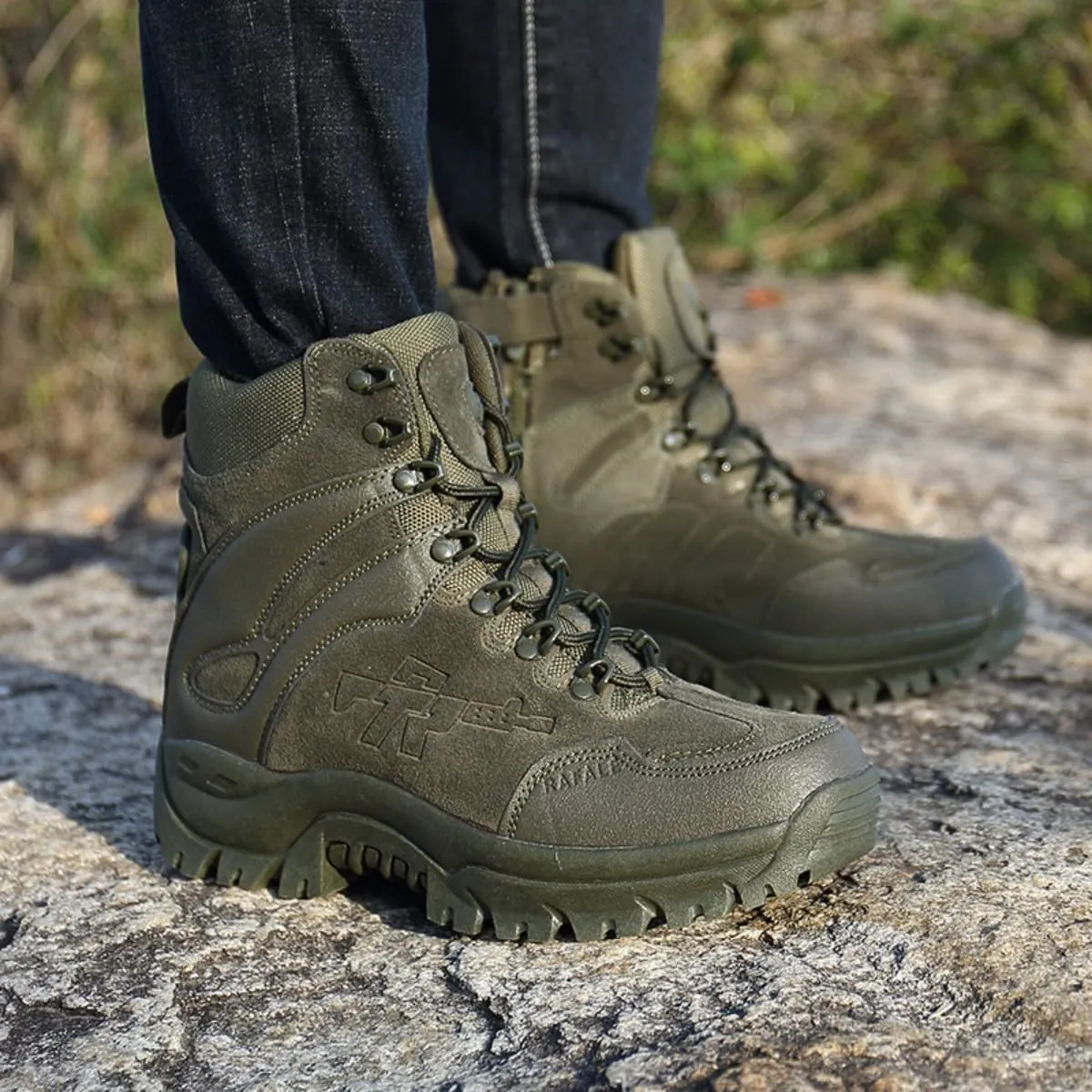 Men's Tactical Ankle Boots: Side Zipper Military Work Boots, Hook & Loop Closure