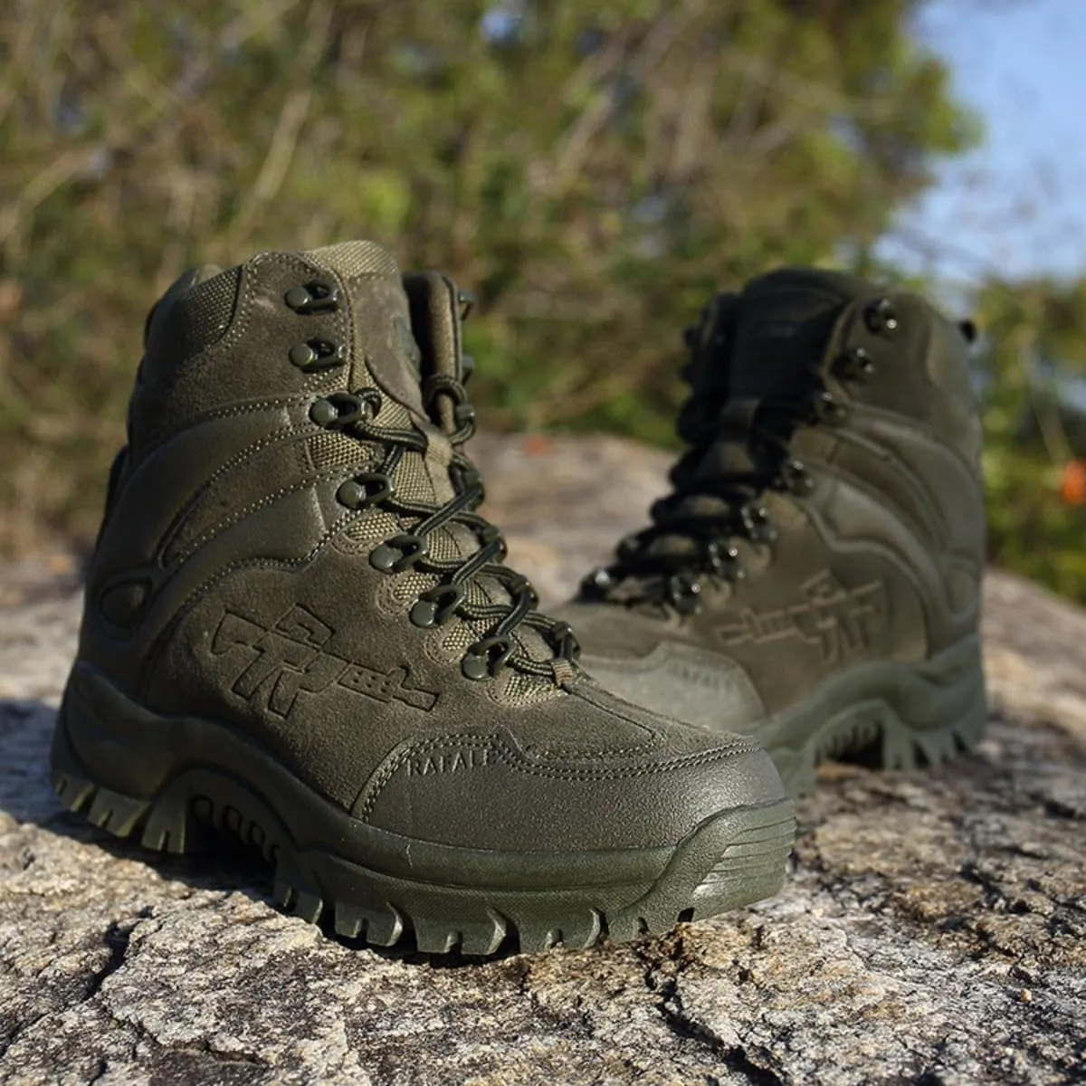 Men's Tactical Ankle Boots: Side Zipper Military Work Boots, Hook & Loop Closure
