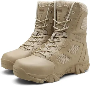 Mens Tactical Boots, Work Boots for Men,Tactical Boot, Military Work Boots, High-Top Military Shoes, Waterproof, Anti-Collision, Non-Slip, Breathable (Color : Sand, Size : 8)