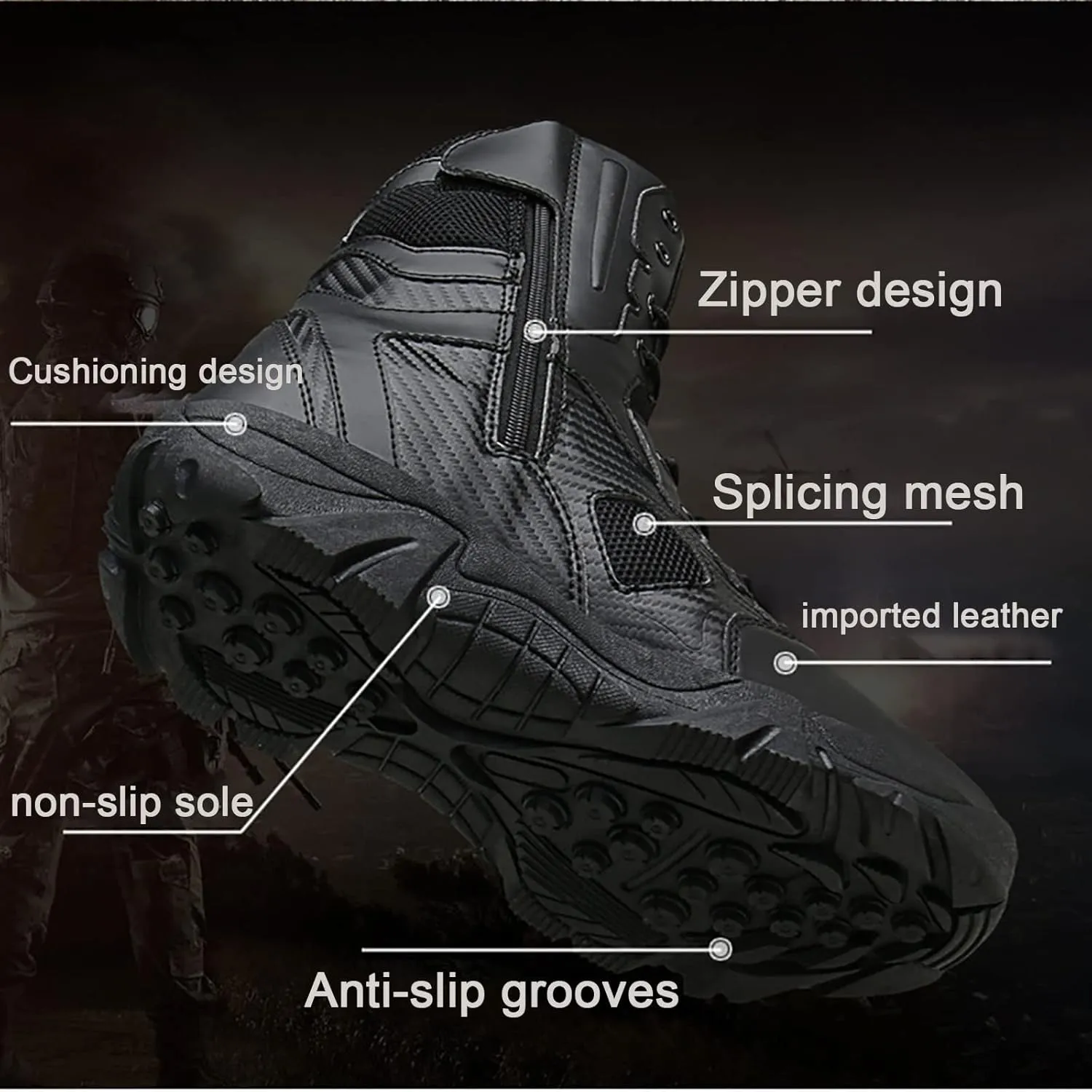 Men's Tactical Military Boots, Autumn Winter High-top Waterproof Lightweightoutdoor Rubber Outsole Combat Boots, for Hiking Men's Tactical Military Boots