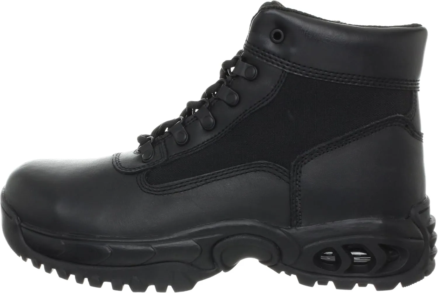 Mens Tactical Steel Toe Work Boots Air-Tac 6 with Zipper - Oil & Slip Resistant Black Leather Boots