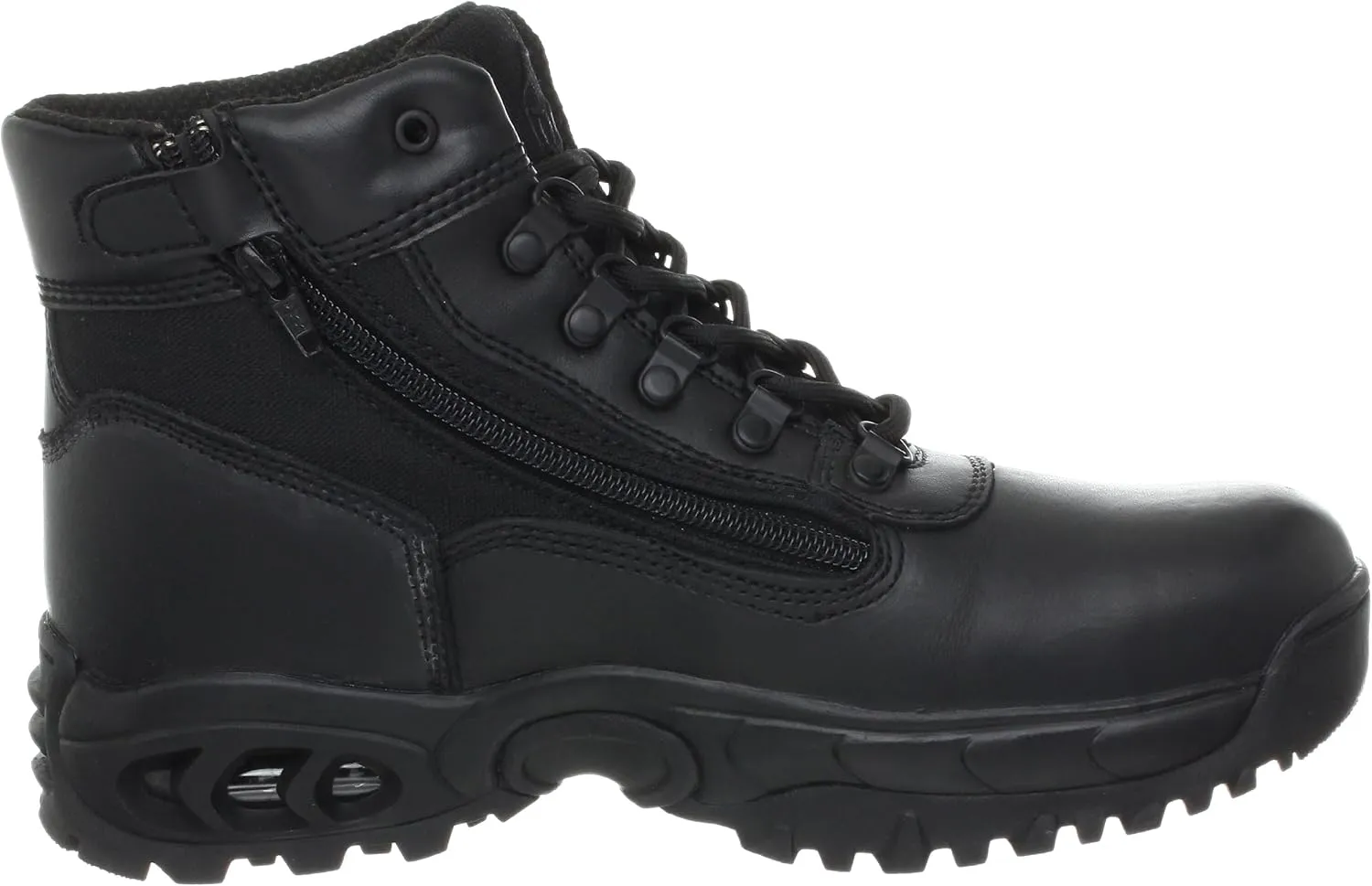 Mens Tactical Steel Toe Work Boots Air-Tac 6 with Zipper - Oil & Slip Resistant Black Leather Boots