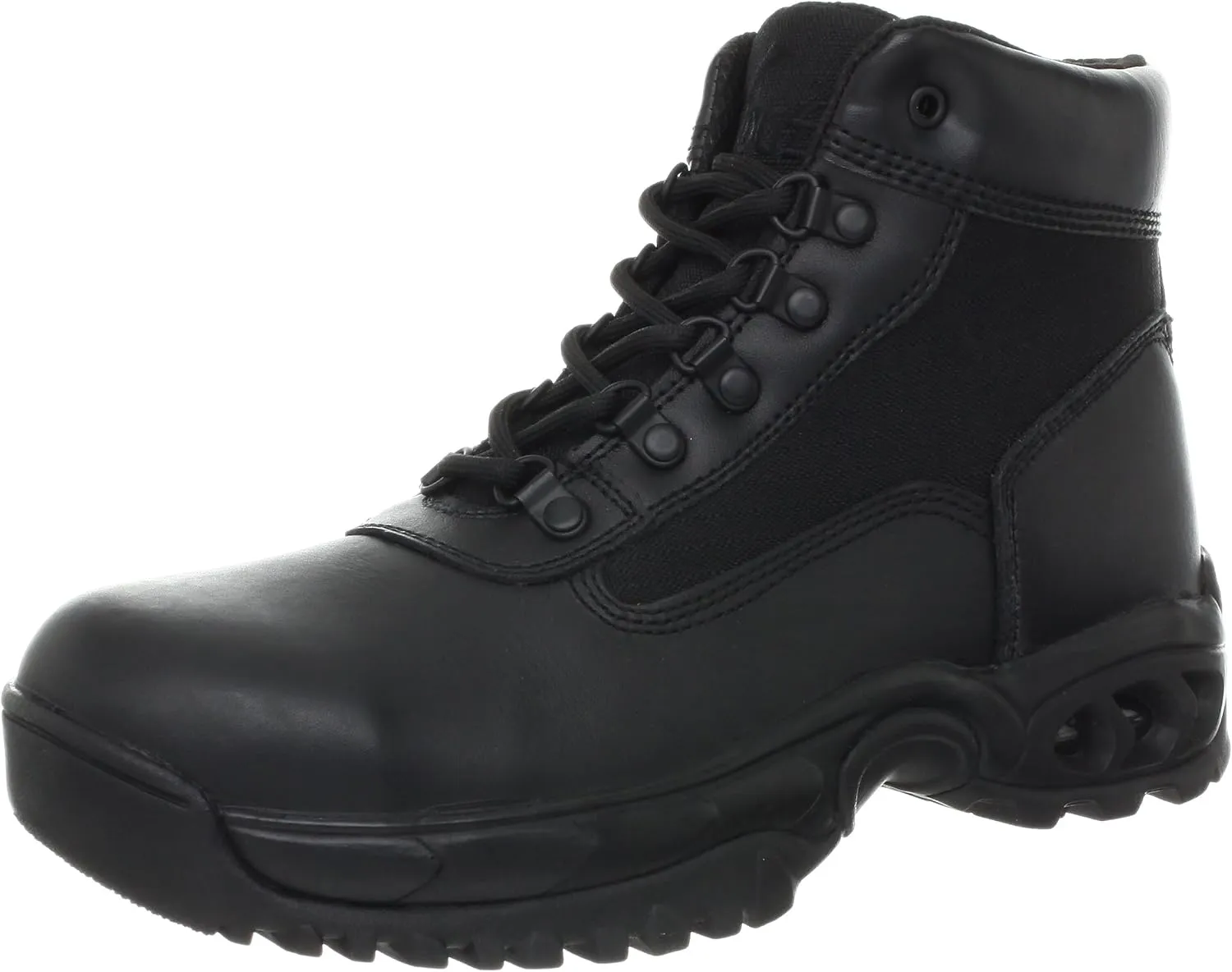 Mens Tactical Steel Toe Work Boots Air-Tac 6 with Zipper - Oil & Slip Resistant Black Leather Boots