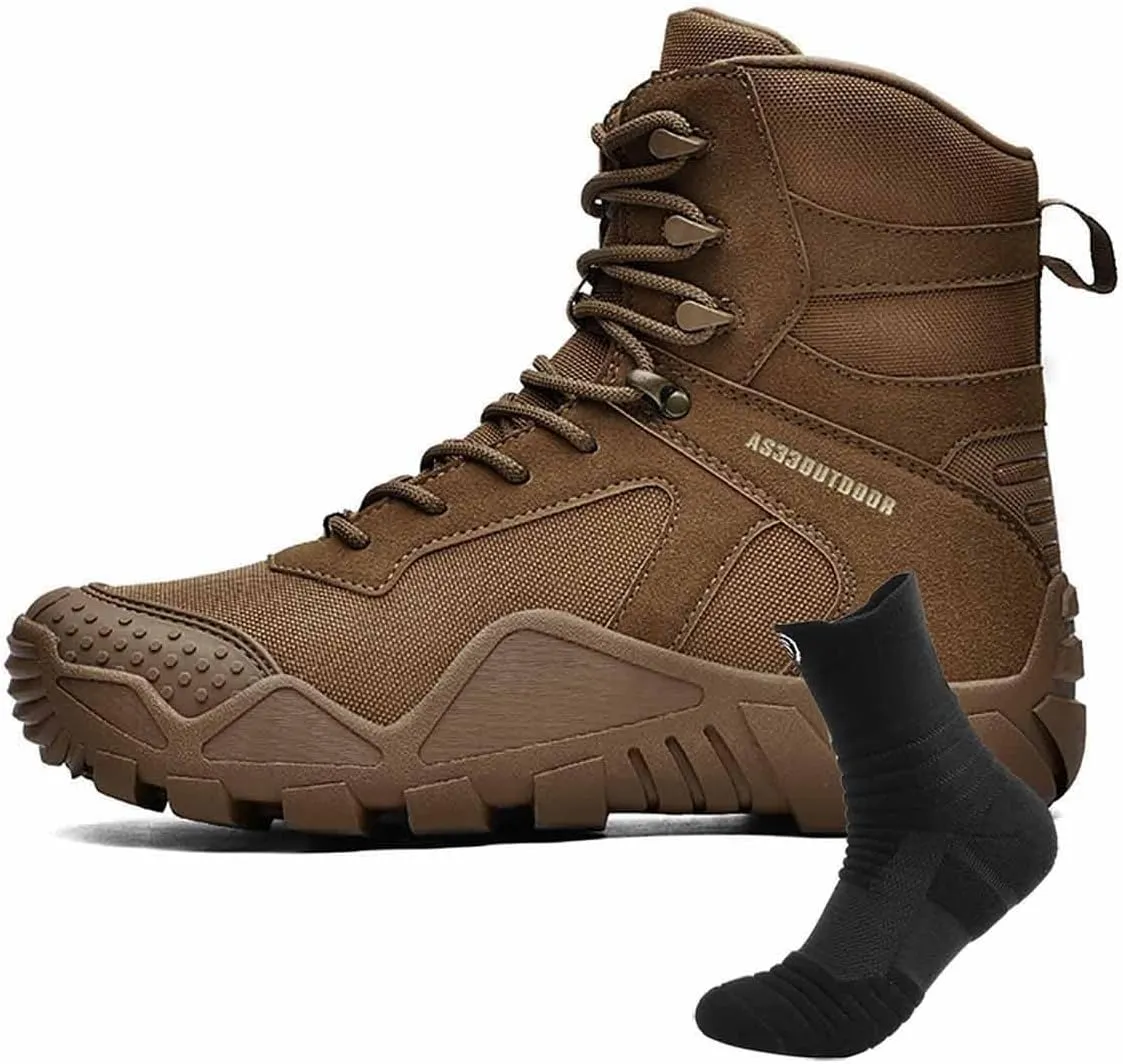 Men's Tactical Work Boots, Mens Tactical Boots Hunting Boots with Sports Socks Lightweight Combat Boots Water Resistant Non-Slip Hiking Boots for Men