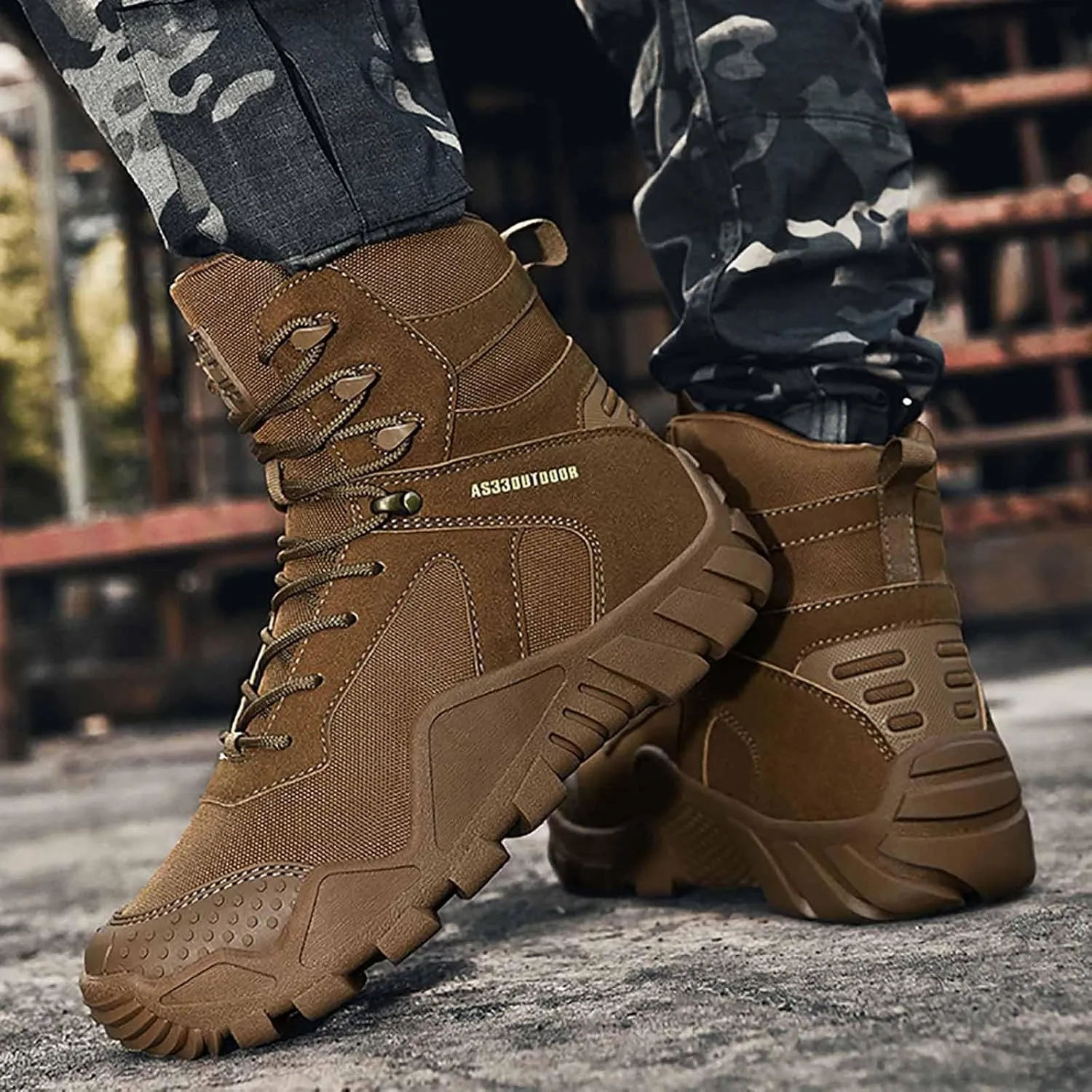 Men's Tactical Work Boots, Mens Tactical Boots Hunting Boots with Sports Socks Lightweight Combat Boots Water Resistant Non-Slip Hiking Boots for Men