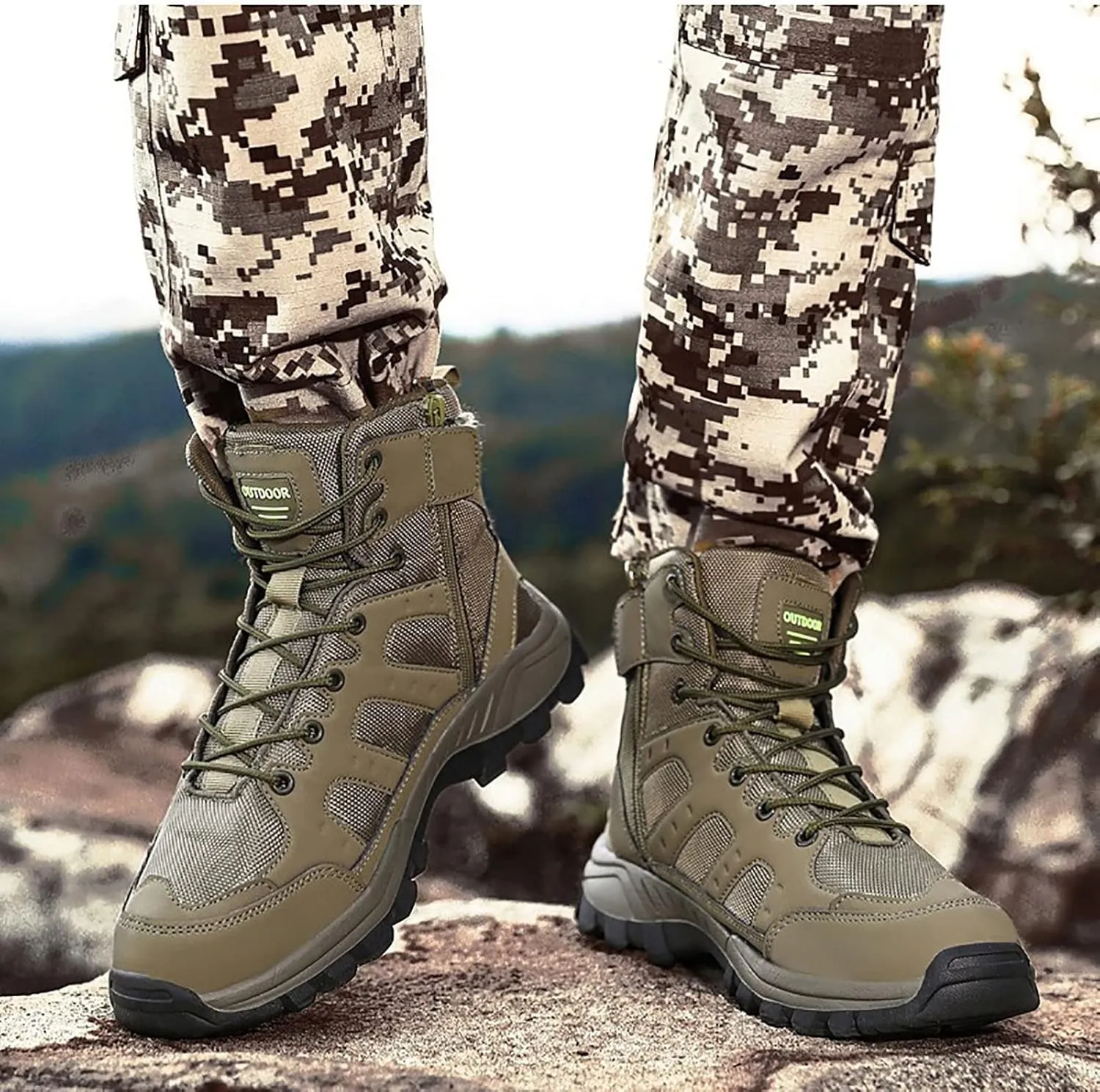 Men's Ultralight Tactical Combat Boots, Outdoor Comfort Breathable and Wear-resistant Lace Up Zipper Military Shoes, for Hiking Waterproof Men's Desert Shoes
