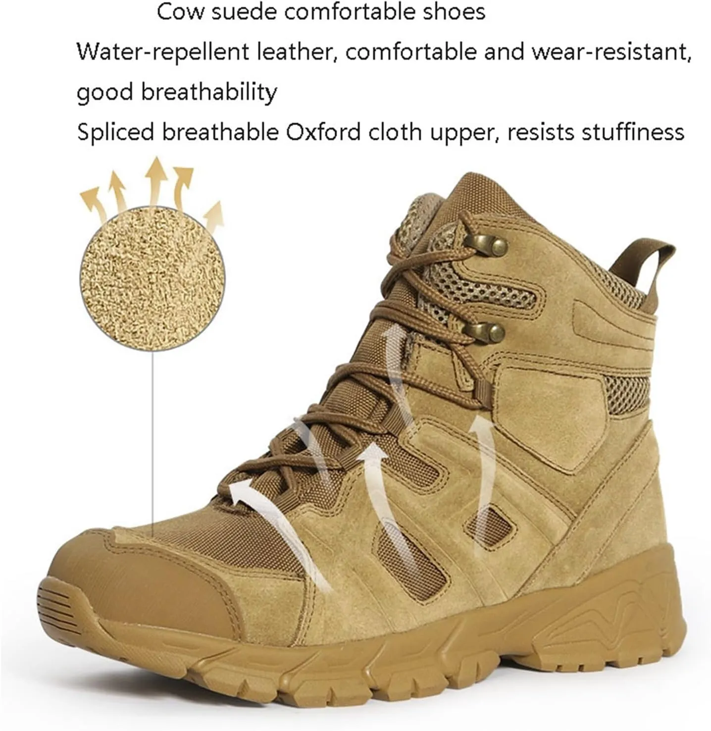 Men's Waterproof Hiking Boots, Mens Side Zip Lace Up Mid-Top Combat Tactical Boots, Non Slip Lightweight Durable Breathable Patrol Boots, for Work, Security, Motorcycle