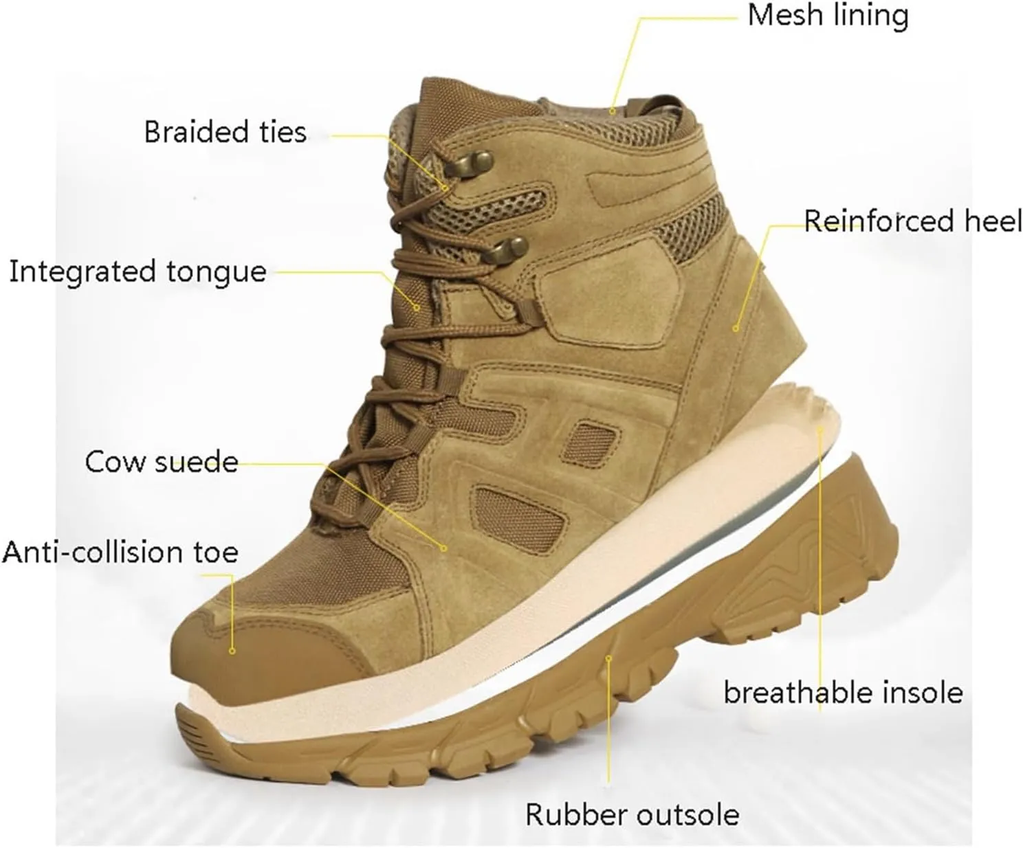 Men's Waterproof Hiking Boots, Mens Side Zip Lace Up Mid-Top Combat Tactical Boots, Non Slip Lightweight Durable Breathable Patrol Boots, for Work, Security, Motorcycle